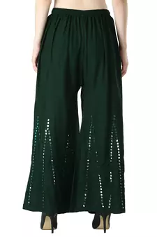 Women Dark Green Solid Stone Work Chicken Plazzo/Plazo