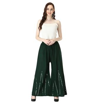 Women Dark Green Solid Stone Work Chicken Plazzo/Plazo 5