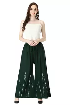 Women Dark Green Solid Stone Work Chicken Plazzo/Plazo
