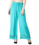 Women Turquoise Drawstring with Lace Bottom Designer Chicken Plazzo/Plazo
