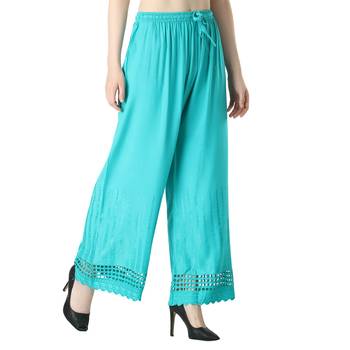 Women Turquoise Drawstring with Lace Bottom Designer Chicken Plazzo/Plazo 2