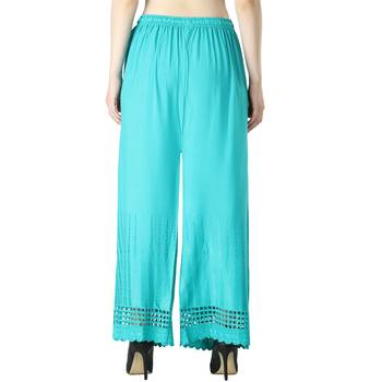 Women Turquoise Drawstring with Lace Bottom Designer Chicken Plazzo/Plazo 4
