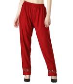 Women Maroon Drawstring with Lace Bottom Designer Chicken Plazzo/Plazo