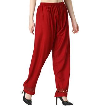 Women Maroon Drawstring with Lace Bottom Designer Chicken Plazzo/Plazo 2