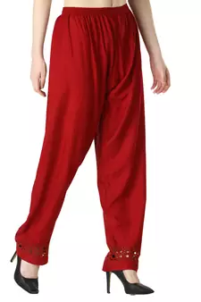 Women Maroon Drawstring with Lace Bottom Designer Chicken Plazzo/Plazo