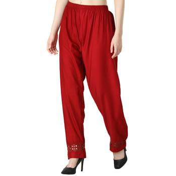 Women Maroon Drawstring with Lace Bottom Designer Chicken Plazzo/Plazo 3