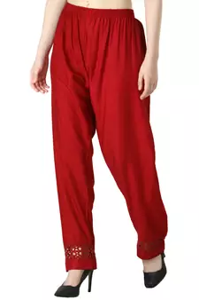 Women Maroon Drawstring with Lace Bottom Designer Chicken Plazzo/Plazo