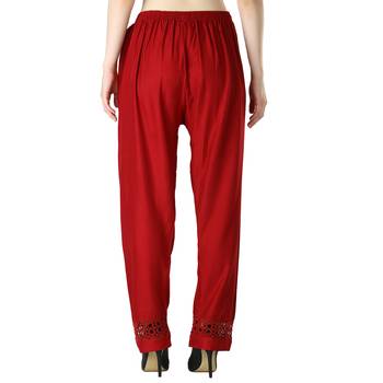 Women Maroon Drawstring with Lace Bottom Designer Chicken Plazzo/Plazo 4