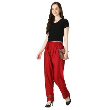 Women Maroon Drawstring with Lace Bottom Designer Chicken Plazzo/Plazo 5