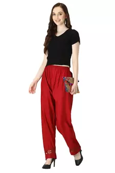 Women Maroon Drawstring with Lace Bottom Designer Chicken Plazzo/Plazo