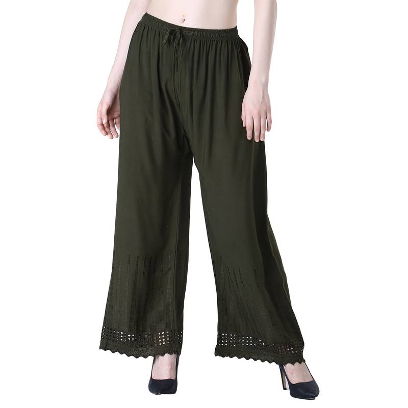 Women Olive Drawstring with Lace Bottom Designer Chicken Plazzo/Plazo