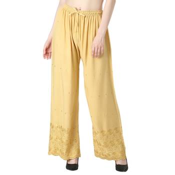 Women Golden Drawstring with Lace Bottom Designer Chicken Plazzo/Plazo 1