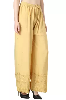 Women Golden Drawstring with Lace Bottom Designer Chicken Plazzo/Plazo