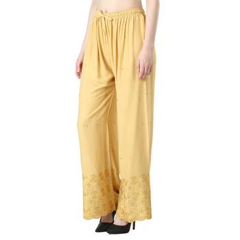Women Golden Drawstring with Lace Bottom Designer Chicken Plazzo/Plazo 3