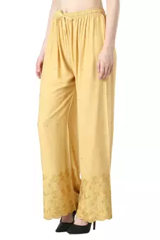 Women Golden Drawstring with Lace Bottom Designer Chicken Plazzo/Plazo