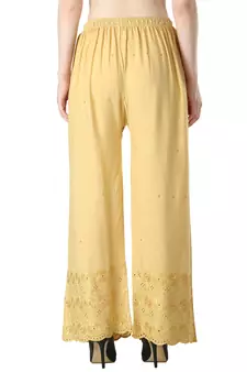 Women Golden Drawstring with Lace Bottom Designer Chicken Plazzo/Plazo