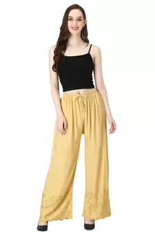 Women Golden Drawstring with Lace Bottom Designer Chicken Plazzo/Plazo