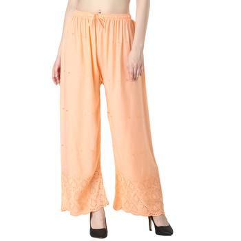 Women Cream Drawstring with Lace Bottom Designer Chicken Plazzo/Plazo 1