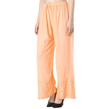 Women Cream Drawstring with Lace Bottom Designer Chicken Plazzo/Plazo 3