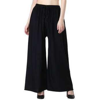 Women Black Solid Relaxed Fit Palazzo with Elastic Drawstring 1