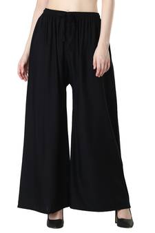 Women Black Solid Relaxed Fit Palazzo with Elastic Drawstring
