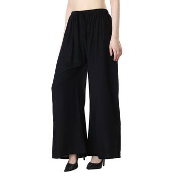 Women Black Solid Relaxed Fit Palazzo with Elastic Drawstring 2