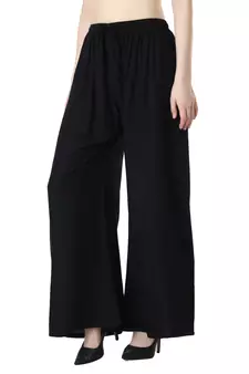 Women Black Solid Relaxed Fit Palazzo with Elastic Drawstring
