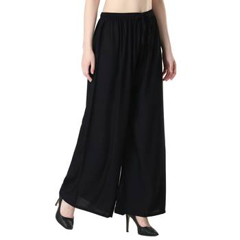 Women Black Solid Relaxed Fit Palazzo with Elastic Drawstring 3