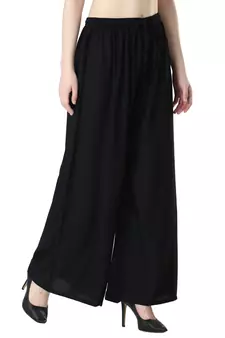 Women Black Solid Relaxed Fit Palazzo with Elastic Drawstring
