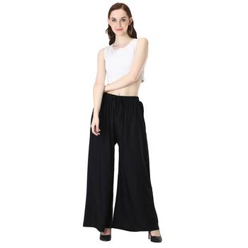 Women Black Solid Relaxed Fit Palazzo with Elastic Drawstring 5