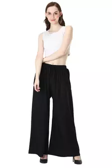 Women Black Solid Relaxed Fit Palazzo with Elastic Drawstring