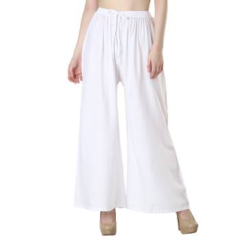 Women White Solid Relaxed Fit Palazzo with Elastic Drawstring 1