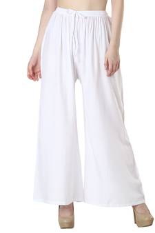 Women White Solid Relaxed Fit Palazzo with Elastic Drawstring