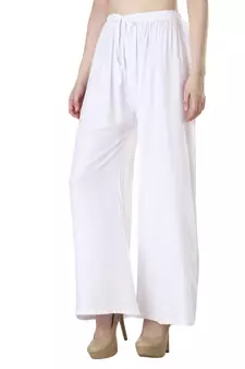 Women White Solid Relaxed Fit Palazzo with Elastic Drawstring