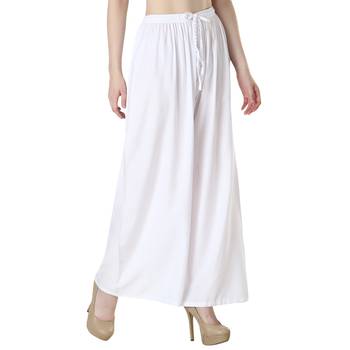 Women White Solid Relaxed Fit Palazzo with Elastic Drawstring 3
