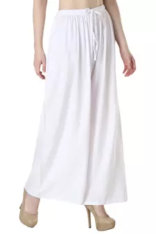 Women White Solid Relaxed Fit Palazzo with Elastic Drawstring