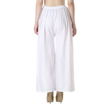 Women White Solid Relaxed Fit Palazzo with Elastic Drawstring 4