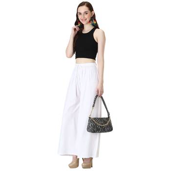 Women White Solid Relaxed Fit Palazzo with Elastic Drawstring 5
