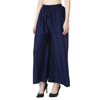 Women Navy Solid Relaxed Fit Palazzo with Elastic Drawstring 2