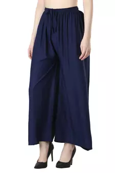 Women Navy Solid Relaxed Fit Palazzo with Elastic Drawstring