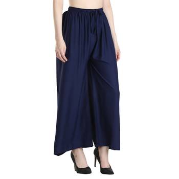 Women Navy Solid Relaxed Fit Palazzo with Elastic Drawstring 3
