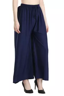 Women Navy Solid Relaxed Fit Palazzo with Elastic Drawstring