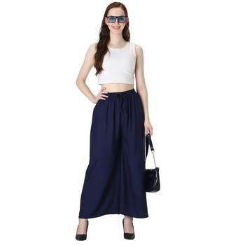 Women Navy Solid Relaxed Fit Palazzo with Elastic Drawstring 5