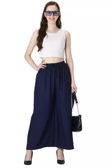 Women Navy Solid Relaxed Fit Palazzo with Elastic Drawstring
