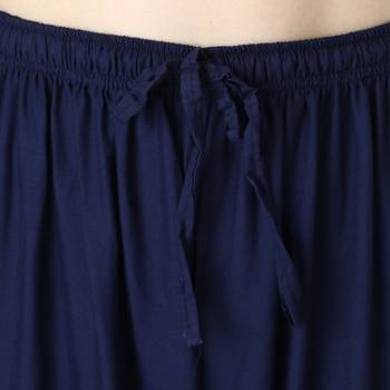 Women Navy Solid Relaxed Fit Palazzo with Elastic Drawstring 6