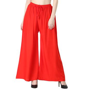 Women Red Solid Relaxed Fit Palazzo with Elastic Drawstring 1