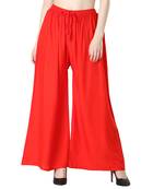 Women Red Solid Relaxed Fit Palazzo with Elastic Drawstring