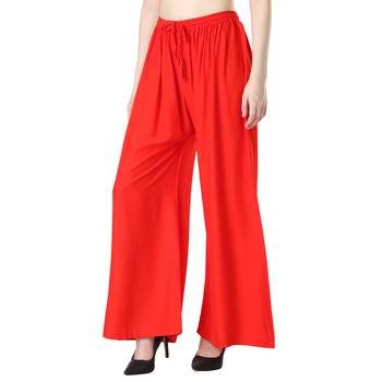 Women Red Solid Relaxed Fit Palazzo with Elastic Drawstring 2