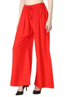 Women Red Solid Relaxed Fit Palazzo with Elastic Drawstring