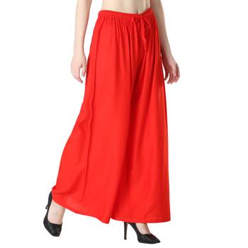 Women Red Solid Relaxed Fit Palazzo with Elastic Drawstring 3